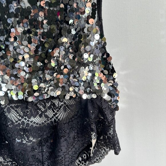 NWOT Free People x Intimately WOMEN'S BODYSUIT M S Main Character sequins LACE - Picture 10 of 15